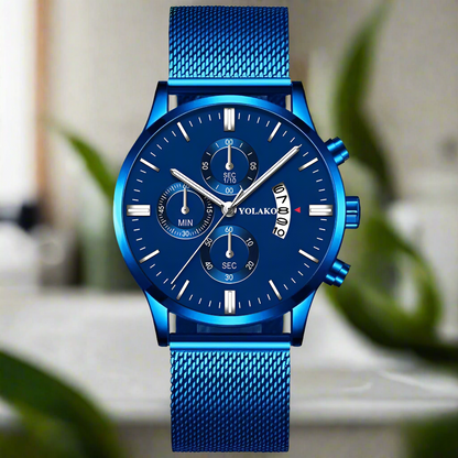 ALUMINIUM Buisness Stainless Steel Mesh Blue Strap Watch