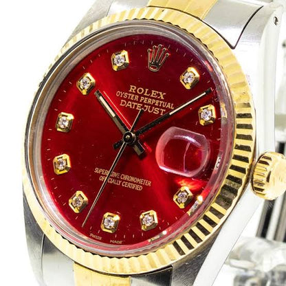 Premium Pop Red Dial Rolex DateJust Gold Silver Chain