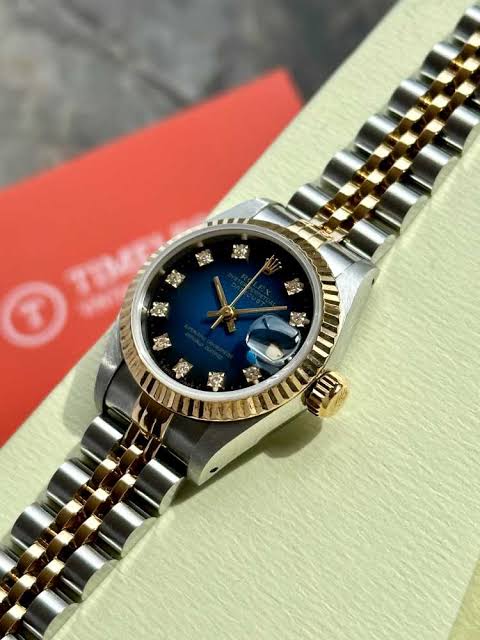 PREMIUM Ocean Blue DateJust Rolex Gold Silver Chain