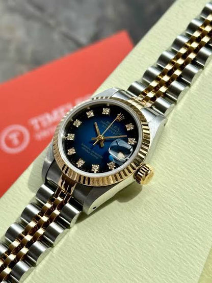 PREMIUM Ocean Blue DateJust Rolex Gold Silver Chain