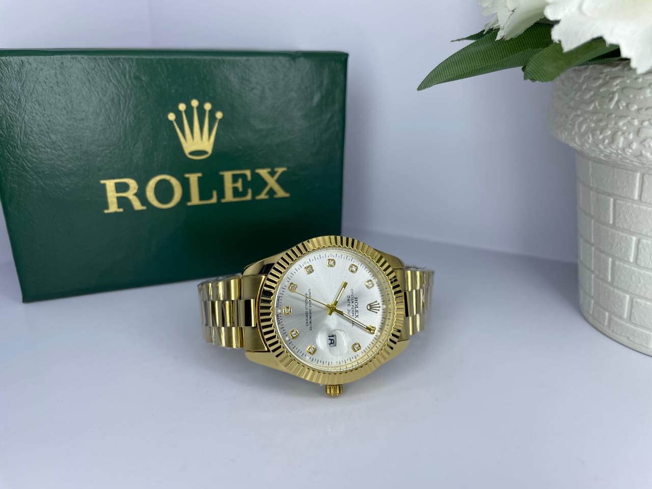 Premium Date Just White Gold Rolex Mens Watch - TimeCrafted