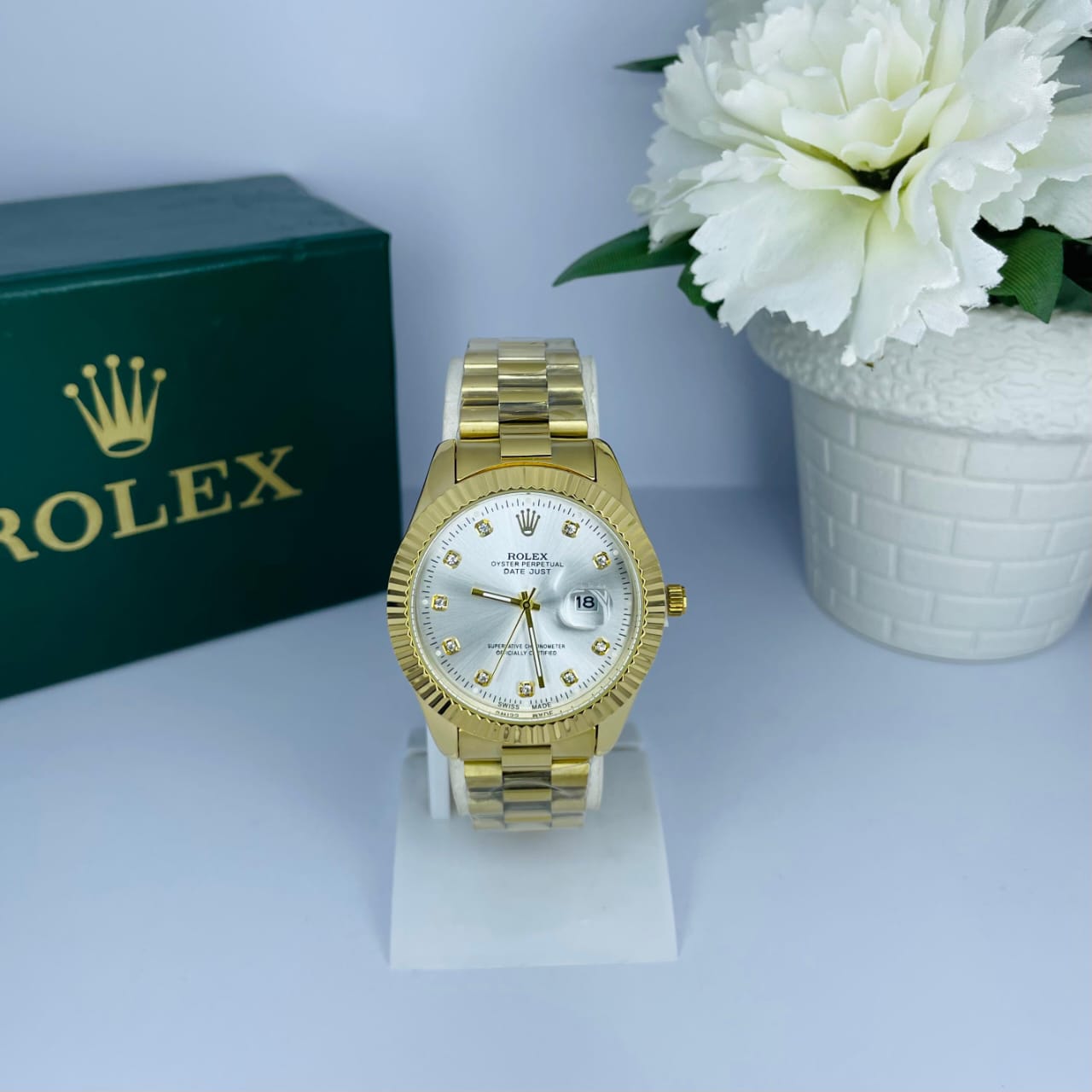 Premium Date Just White Gold Rolex Mens Watch - TimeCrafted