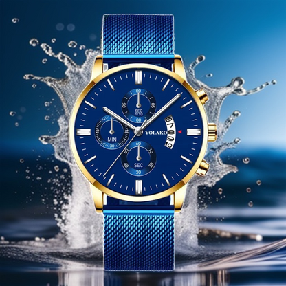 ALUMINIUM Buisness Stainless Steel Mesh Blue Strap Watch