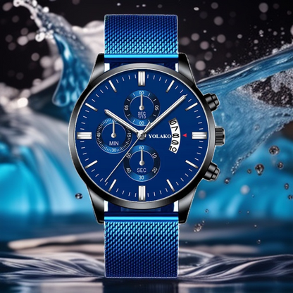 ALUMINIUM Buisness Stainless Steel Mesh Blue Strap Watch