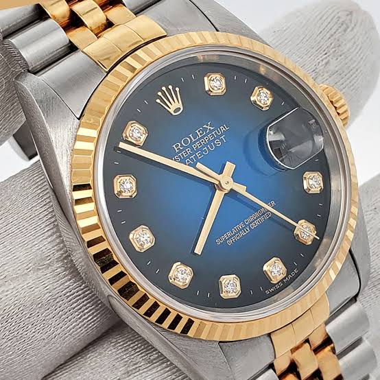 PREMIUM Ocean Blue DateJust Rolex Gold Silver Chain