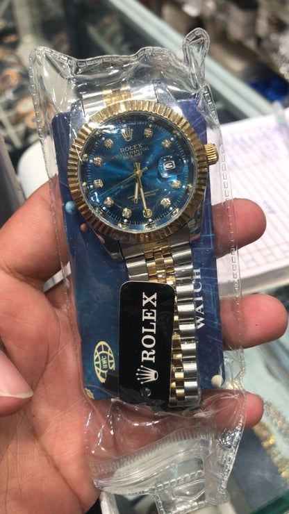 PREMIUM Ocean Blue DateJust Rolex Gold Silver Chain