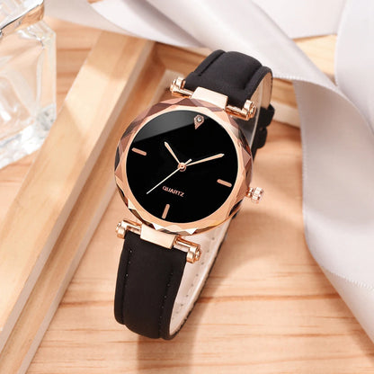 2pcs Luxury Fashion Woman Watch Set Leather Strap