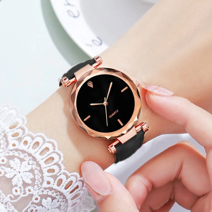 2pcs Luxury Fashion Woman Watch Set Leather Strap